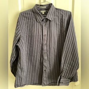 Apt. 9 Men's Button down Striped Long Sleeve Dress Shirt XXL 2XL Blue 80s Cotton